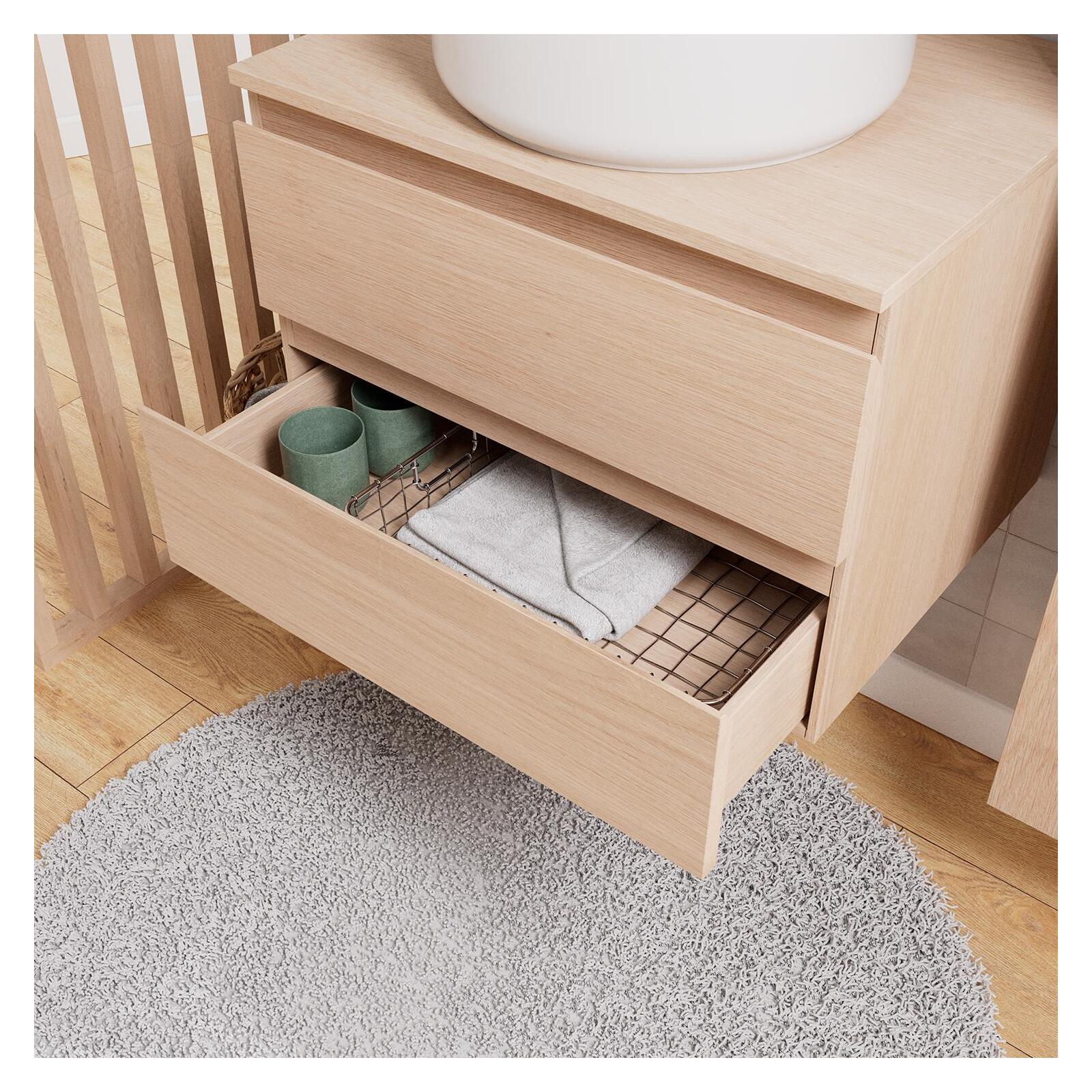 Ensemble meuble simple vasque 60 cm + vasque DIEGO + robinet ROB + miroir EMA + colonne SORRENTO