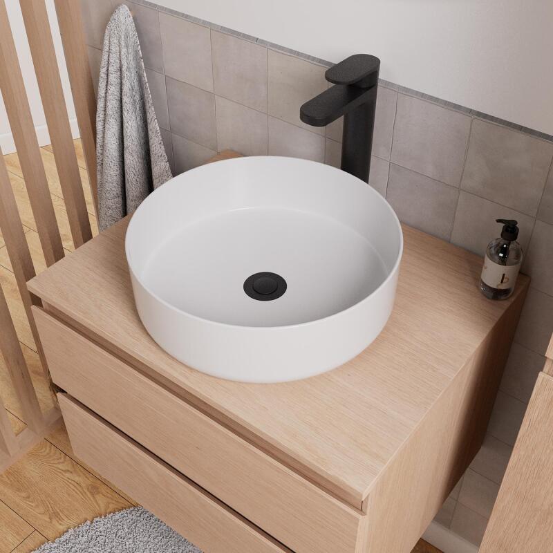 Ensemble meuble simple vasque 60 cm + vasque DIEGO + robinet ROB + miroir EMA + colonne SORRENTO
