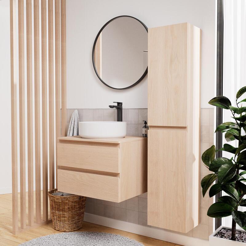 Ensemble meuble simple vasque 60 cm + vasque DIEGO + robinet ROB + miroir EMA + colonne SORRENTO