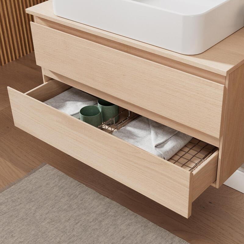 Ensemble meuble simple vasque 80 cm + vasque SADDY + robinet ROB + miroir LYA + colonne SORRENTO