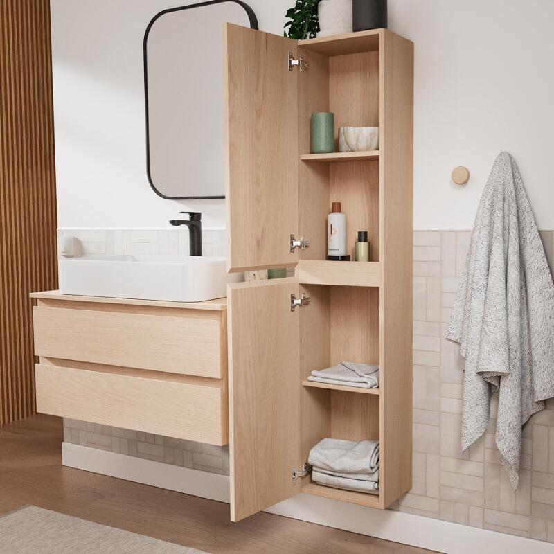 Ensemble meuble simple vasque 80 cm + vasque SADDY + robinet ROB + miroir LYA + colonne SORRENTO