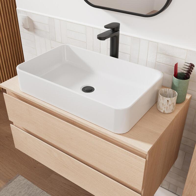 Ensemble meuble simple vasque 80 cm + vasque SADDY + robinet ROB + miroir LYA + colonne SORRENTO