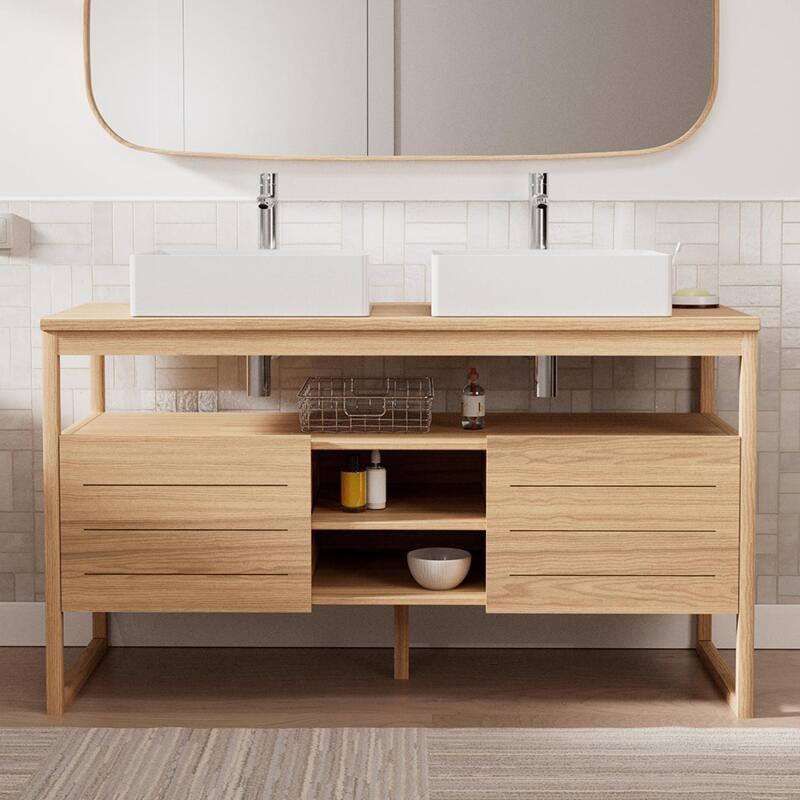 Ensemble meuble double vasque 140 cm + Vasques + Robinets