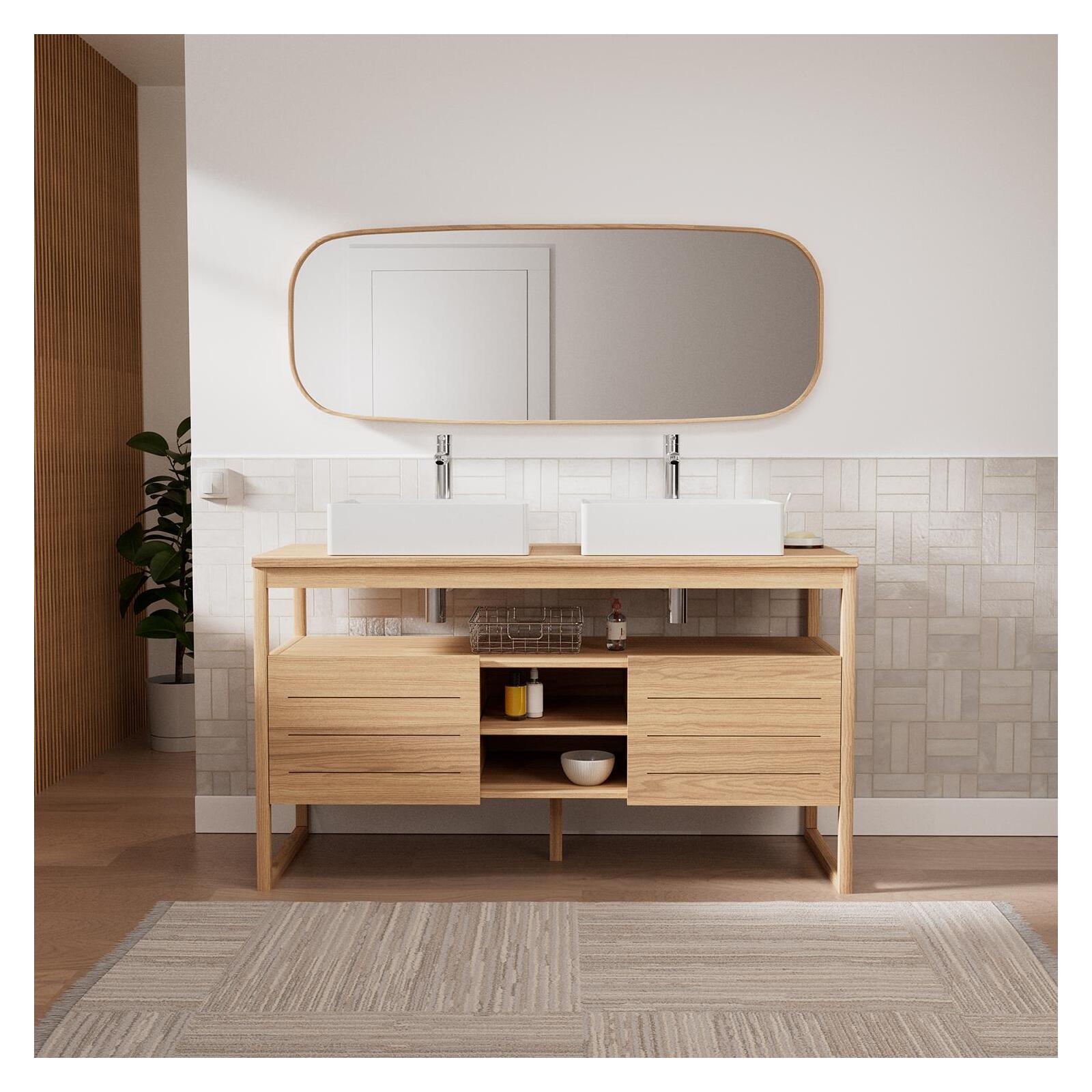 Ensemble meuble double vasque 140 cm + Vasques + Robinets + Miroir