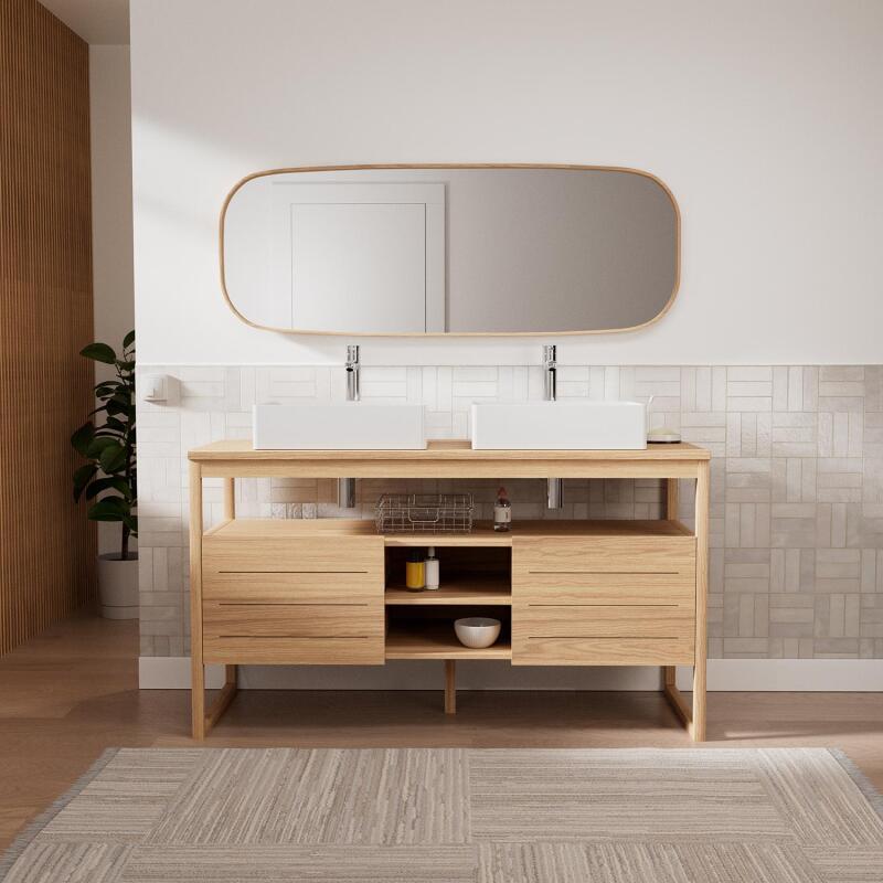 Ensemble meuble double vasque 140 cm + Vasques + Robinets + Miroir