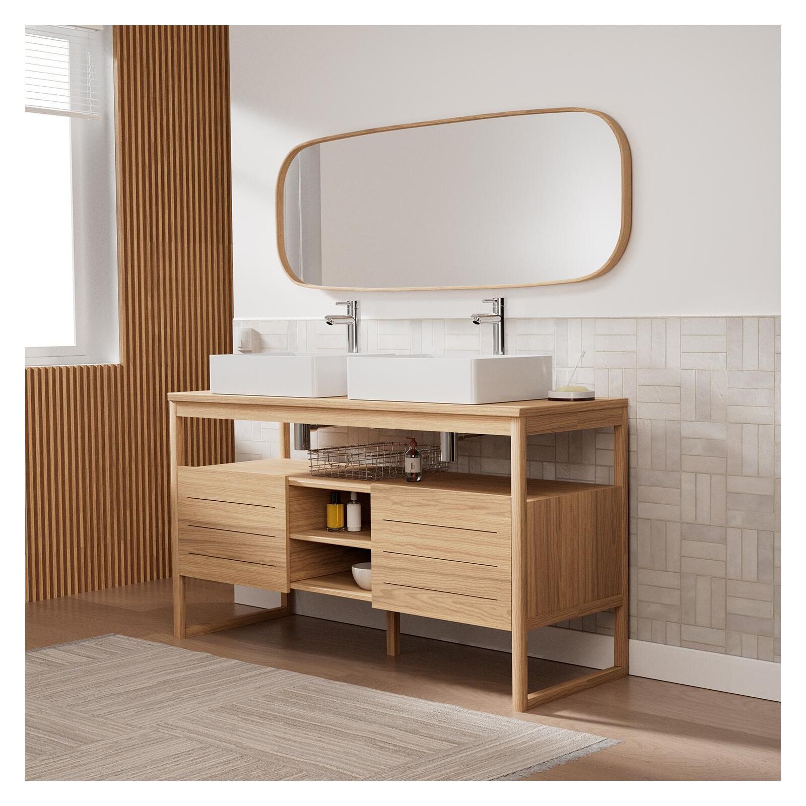 Ensemble meuble double vasque 140 cm + Vasques + Robinets + Miroir
