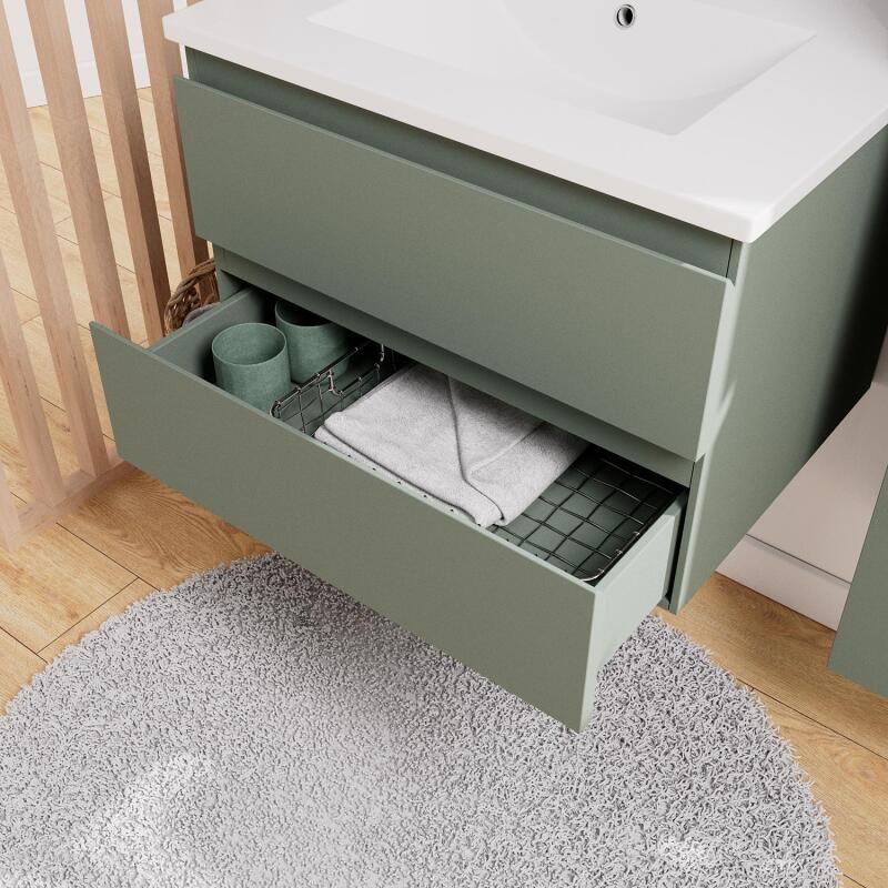 Ensemble meuble simple vasque 60 cm + robinet NETO + miroir Pepper