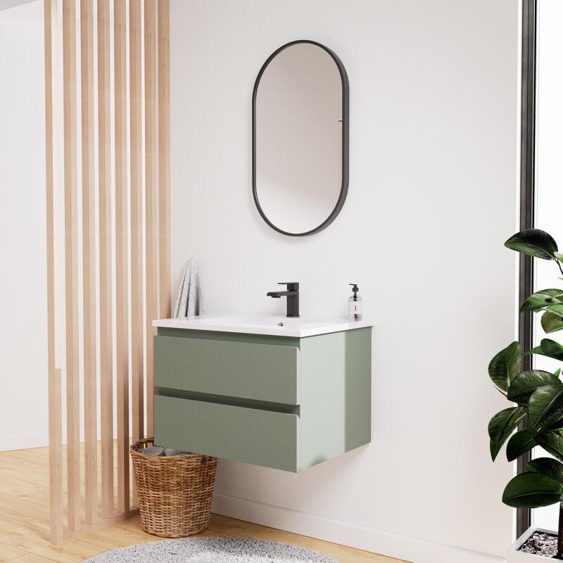 Ensemble meuble simple vasque 60 cm + robinet NETO + miroir Pepper
