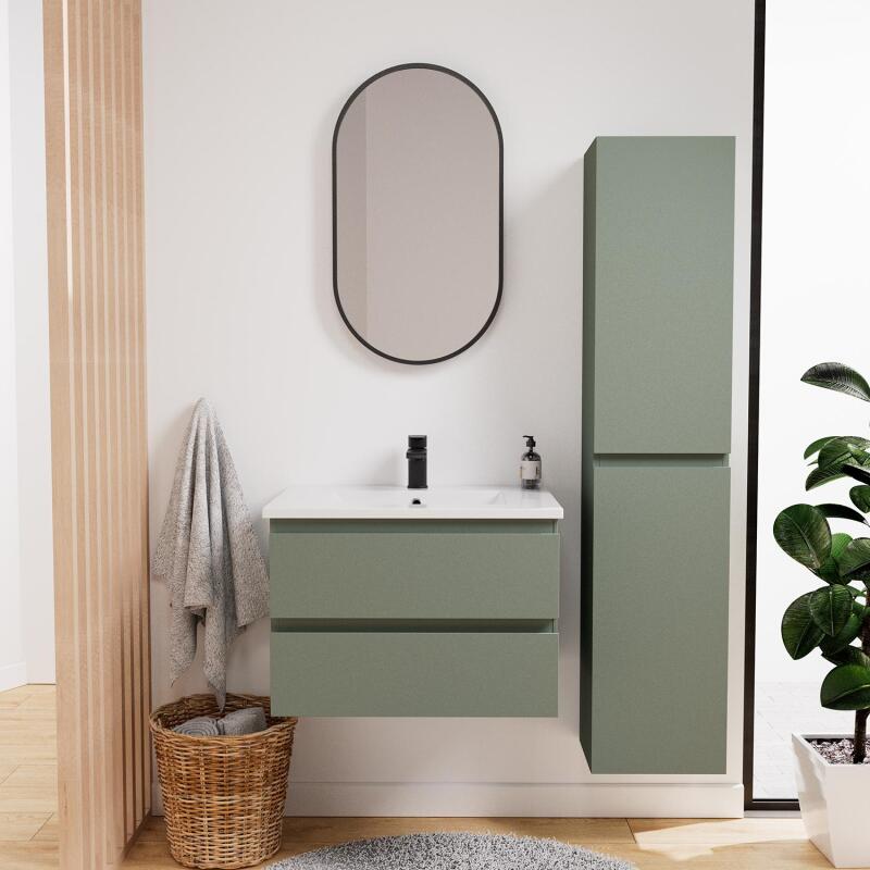 Ensemble meuble simple vasque 60 cm + robinet NETO + miroir Pepper + Colonne Sorrento