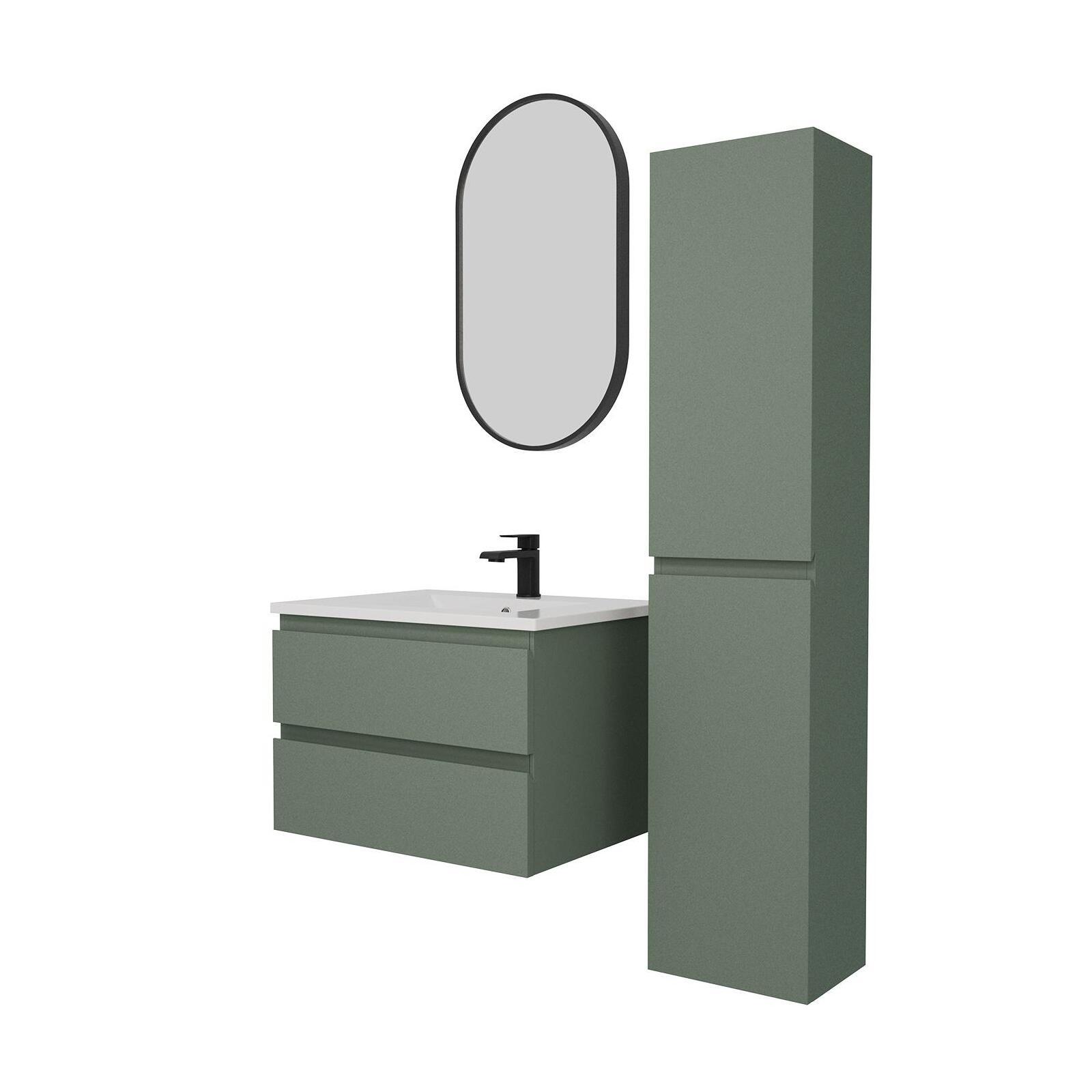 Ensemble meuble simple vasque 60 cm + robinet NETO + miroir Pepper + Colonne Sorrento