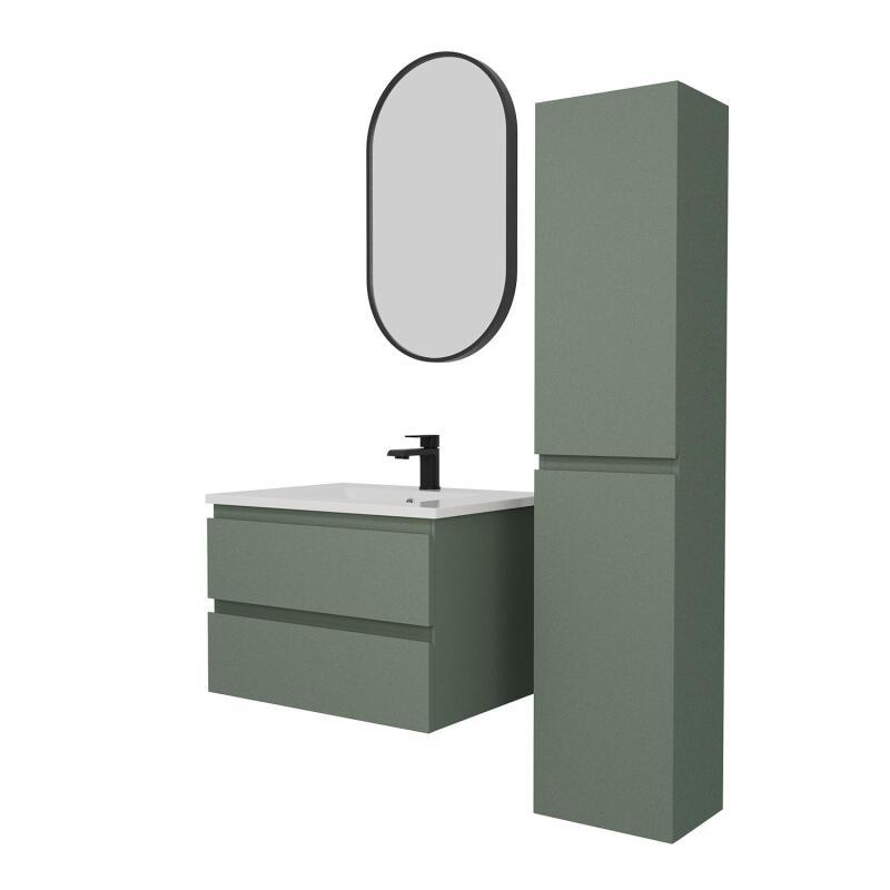 Ensemble meuble simple vasque 60 cm + robinet NETO + miroir Pepper + Colonne Sorrento