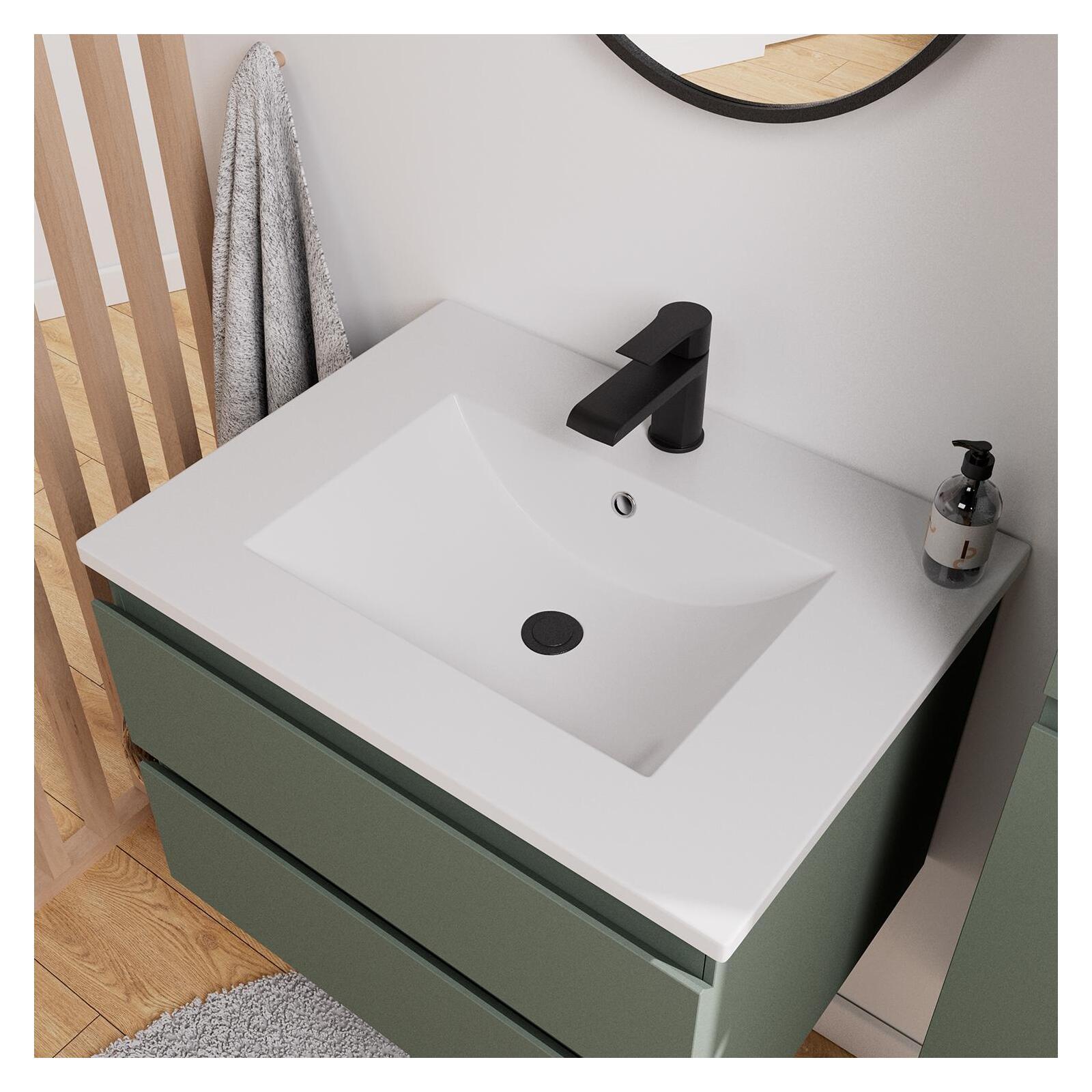 Ensemble meuble simple vasque 60 cm + robinet NETO + miroir Pepper + Colonne Sorrento