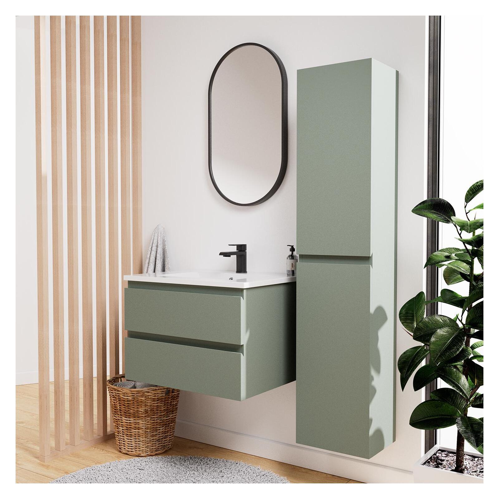 Ensemble meuble simple vasque 60 cm + robinet NETO + miroir Pepper + Colonne Sorrento