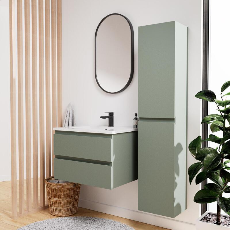 Ensemble meuble simple vasque 60 cm + robinet NETO + miroir Pepper + Colonne Sorrento
