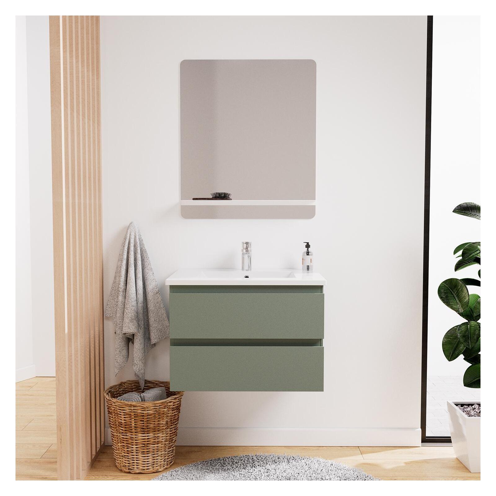 Ensemble meuble simple vasque 60 cm + robinet PIXE + miroir SORRENTO