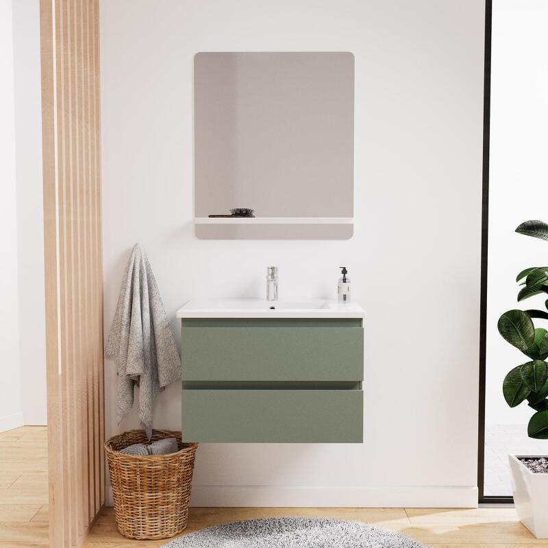 Ensemble meuble simple vasque 60 cm + robinet PIXE + miroir SORRENTO