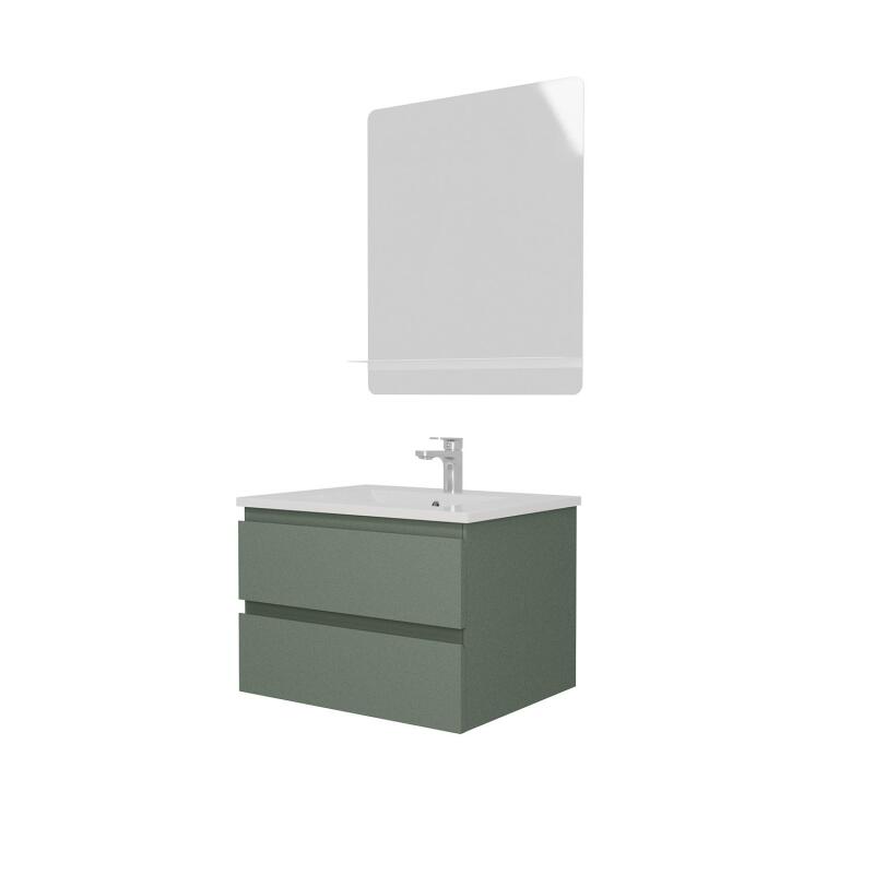 Ensemble meuble simple vasque 60 cm + robinet PIXE + miroir SORRENTO
