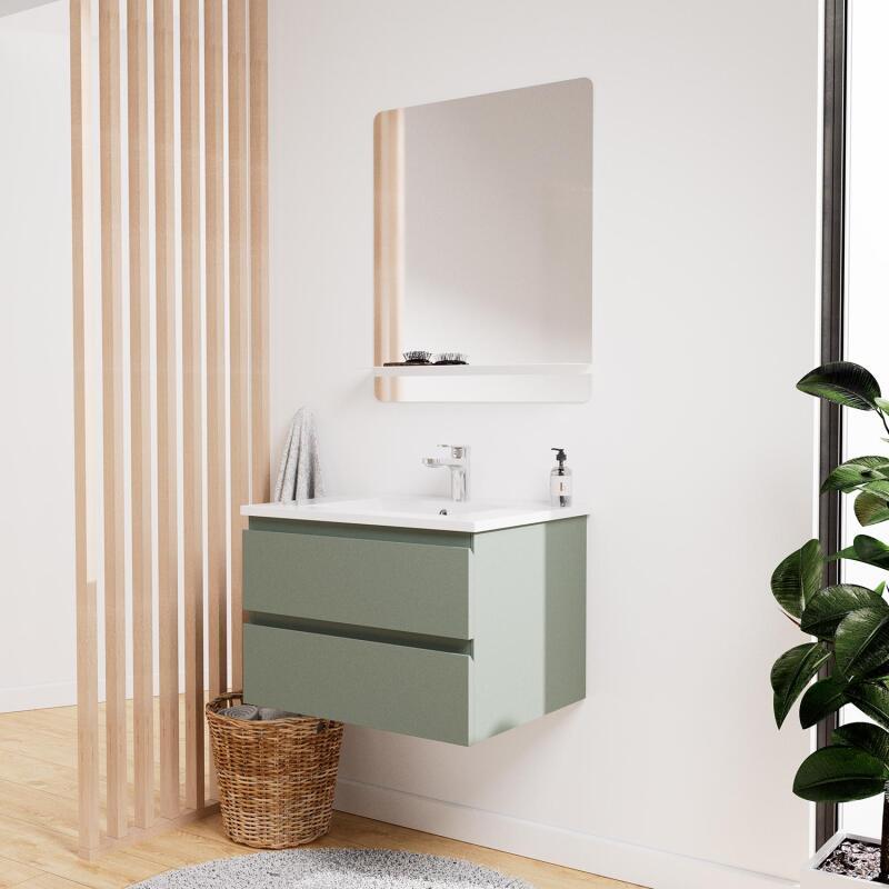 Ensemble meuble simple vasque 60 cm + robinet PIXE + miroir SORRENTO