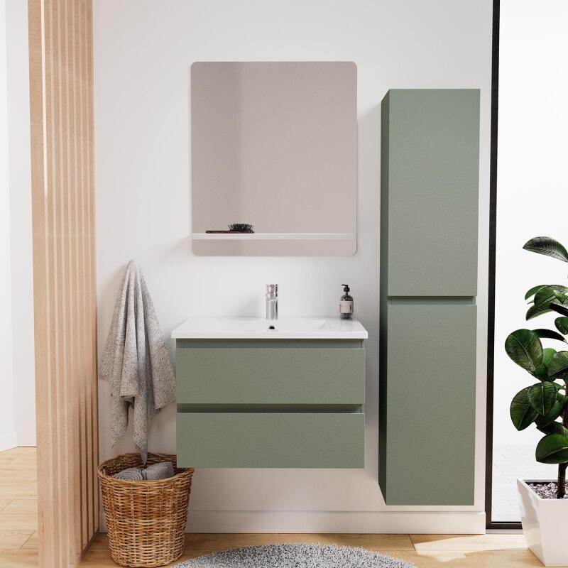 Ensemble meuble simple vasque 60 cm + robinet PIXE + miroir SORRENTO + Colonne SORRENTO