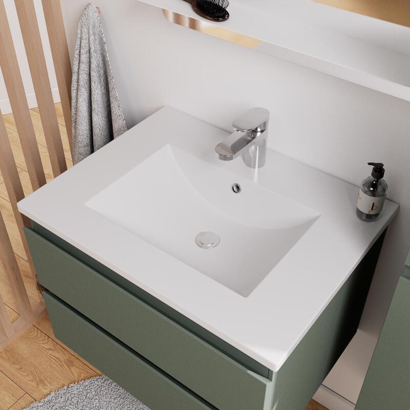 Ensemble meuble simple vasque 60 cm + robinet PIXE + miroir SORRENTO + Colonne SORRENTO