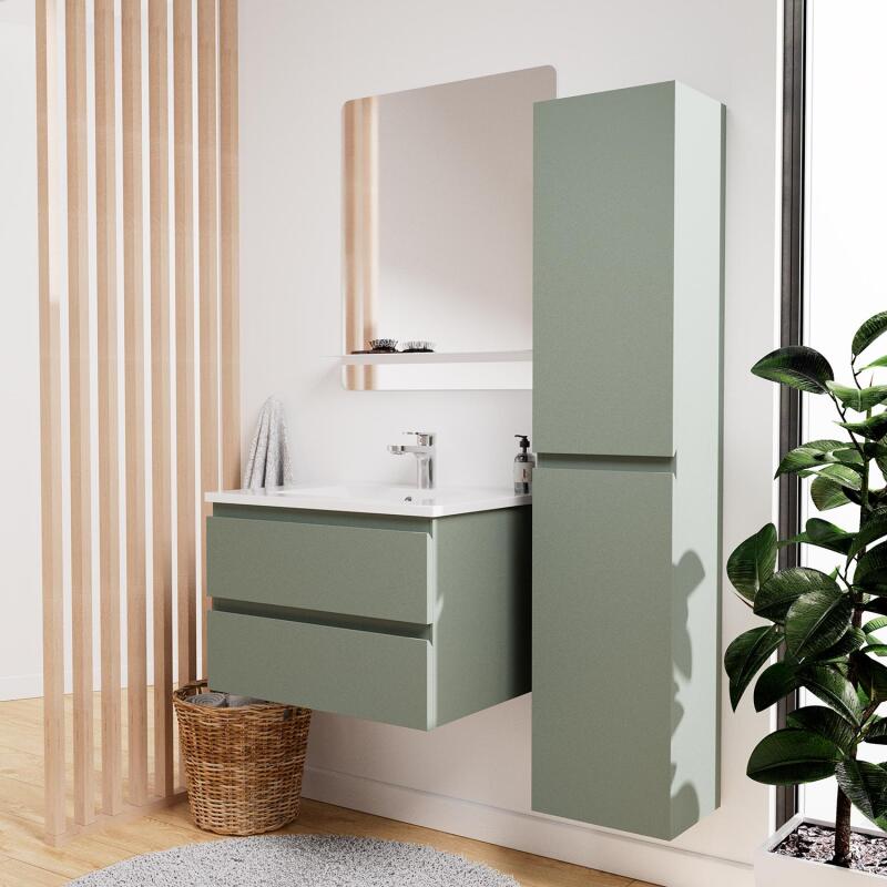 Ensemble meuble simple vasque 60 cm + robinet PIXE + miroir SORRENTO + Colonne SORRENTO