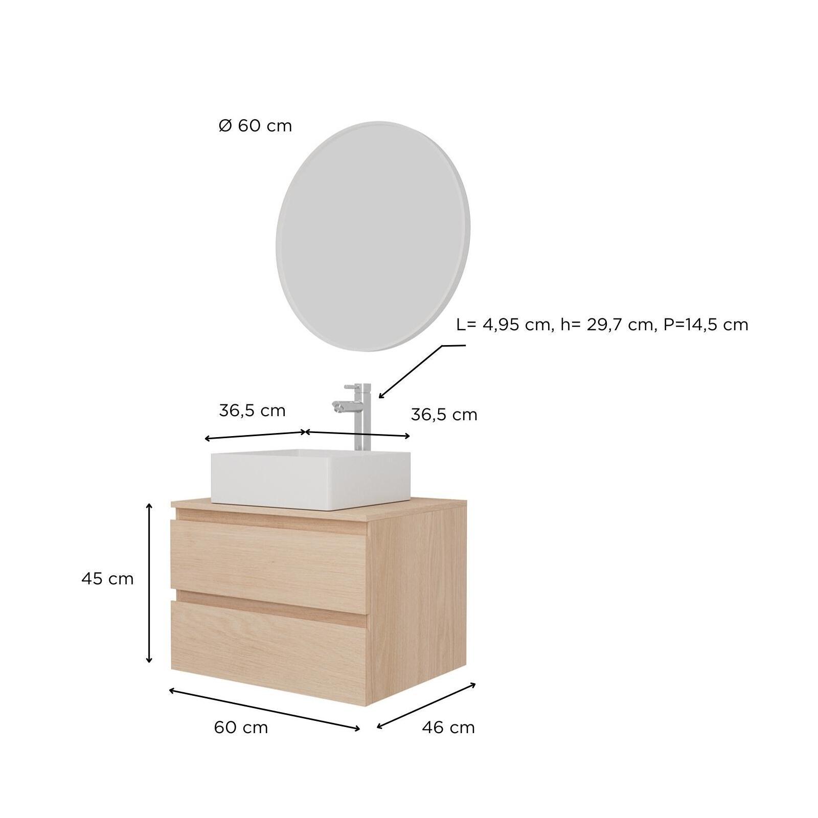 Ensemble meuble simple vasque 60 cm + vasque COMA + robinet ROB + miroir EMA
