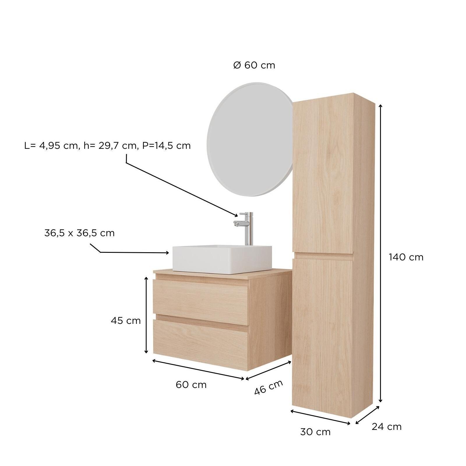 Ensemble meuble simple vasque 60 cm + vasque COMA + robinet TAP + miroir EMA + colonne SORRENTO