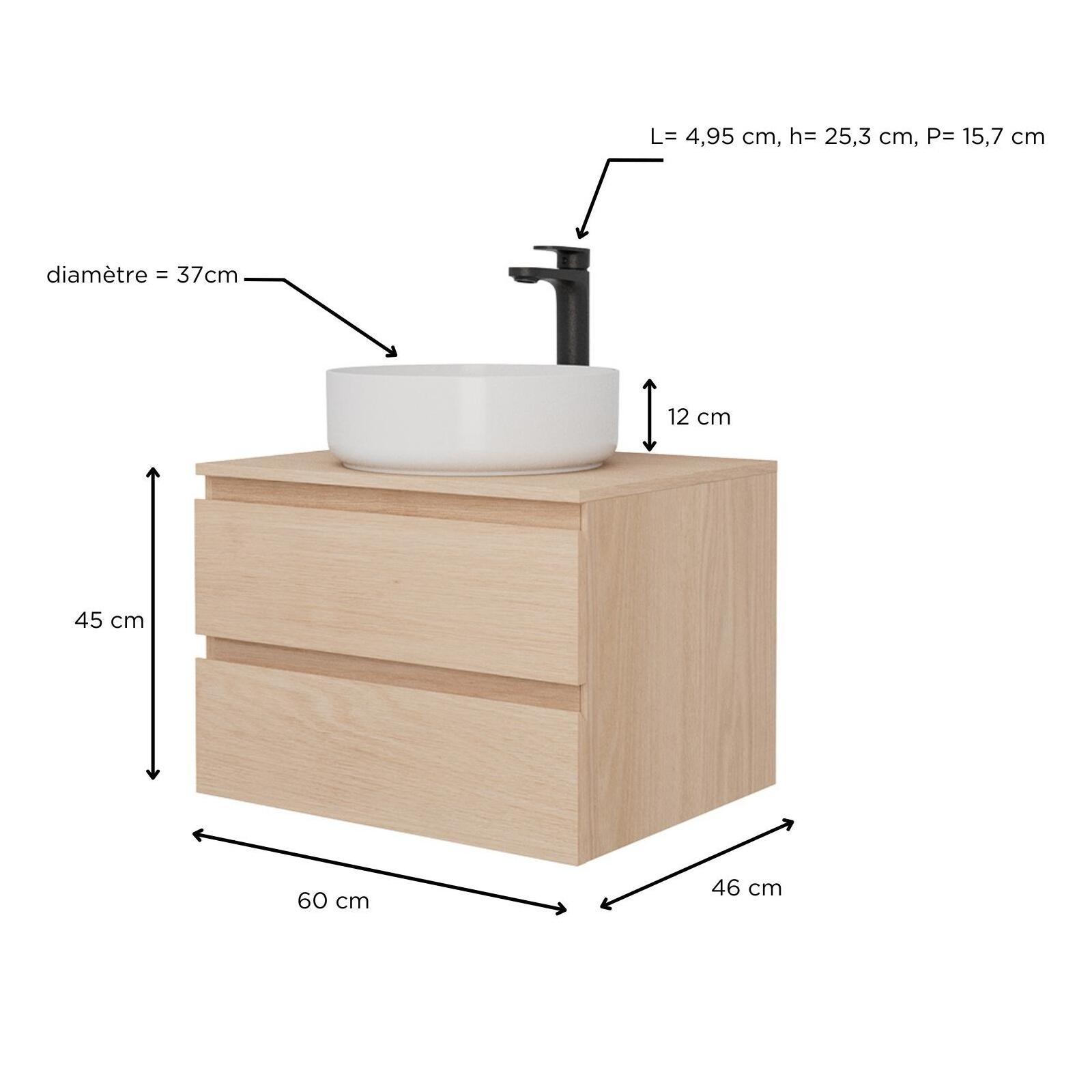 Ensemble meuble simple vasque 60 cm + vasque DIEGO + robinet ROB