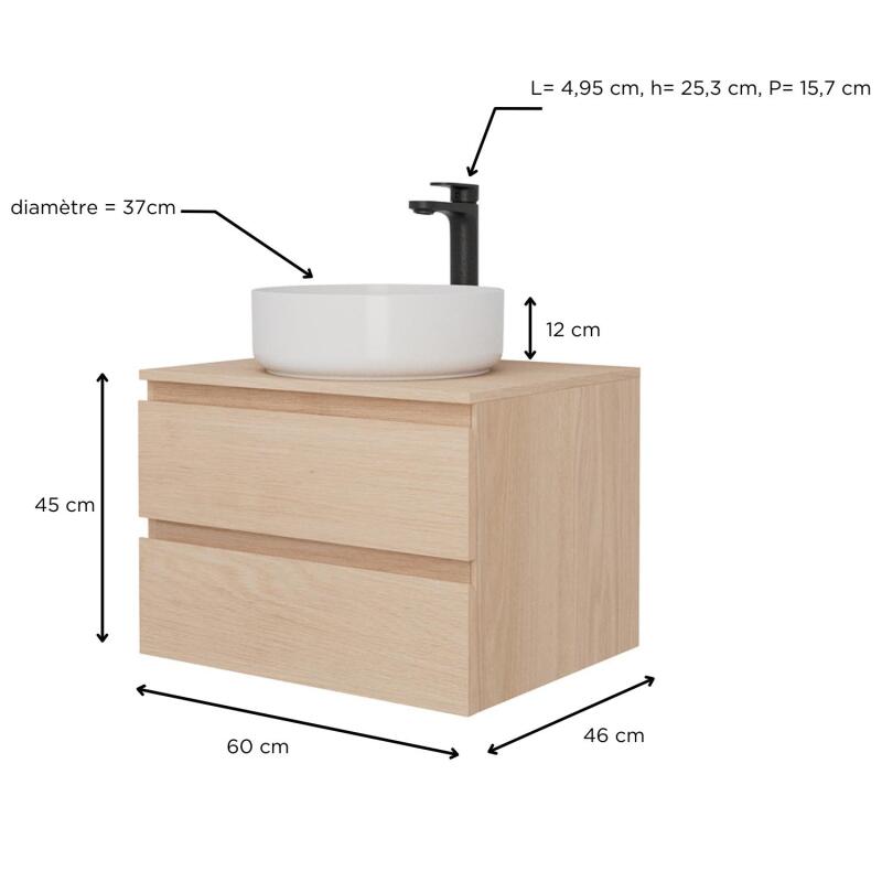 Ensemble meuble simple vasque 60 cm + vasque DIEGO + robinet ROB
