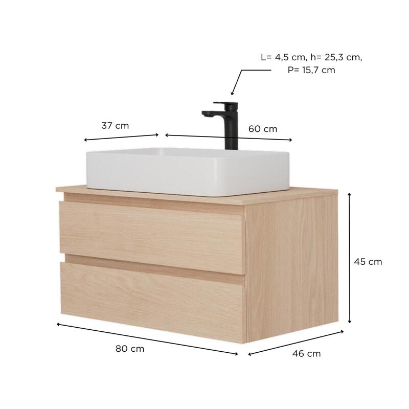 Ensemble meuble simple vasque 80 cm + vasque SADDY + robinet ROB