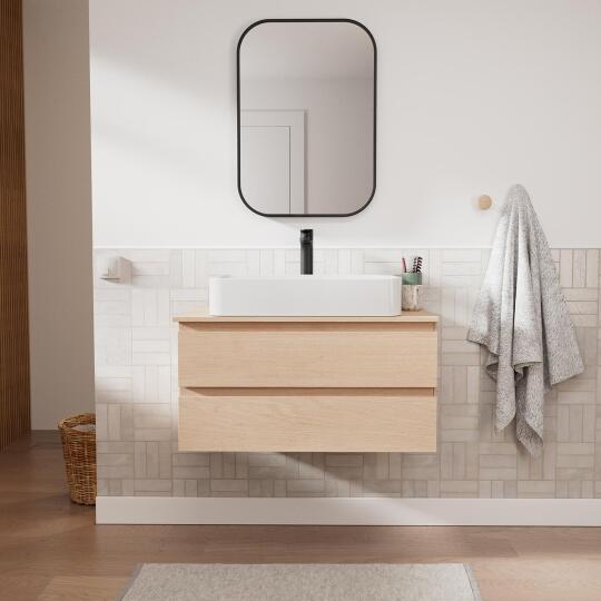 Ensemble meuble simple vasque 80 cm + vasque SADDY + robinet ROB + miroir LYA