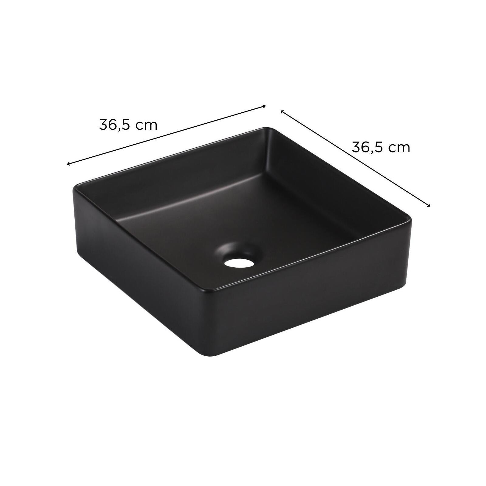 Vasque à poser carrée 36,5 x 36,5 cm en céramique COMA - Vue avec dimensions