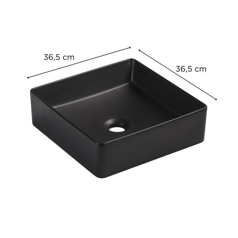 Vasque à poser carrée 36,5 x 36,5 cm en céramique COMA - Vue avec dimensions
