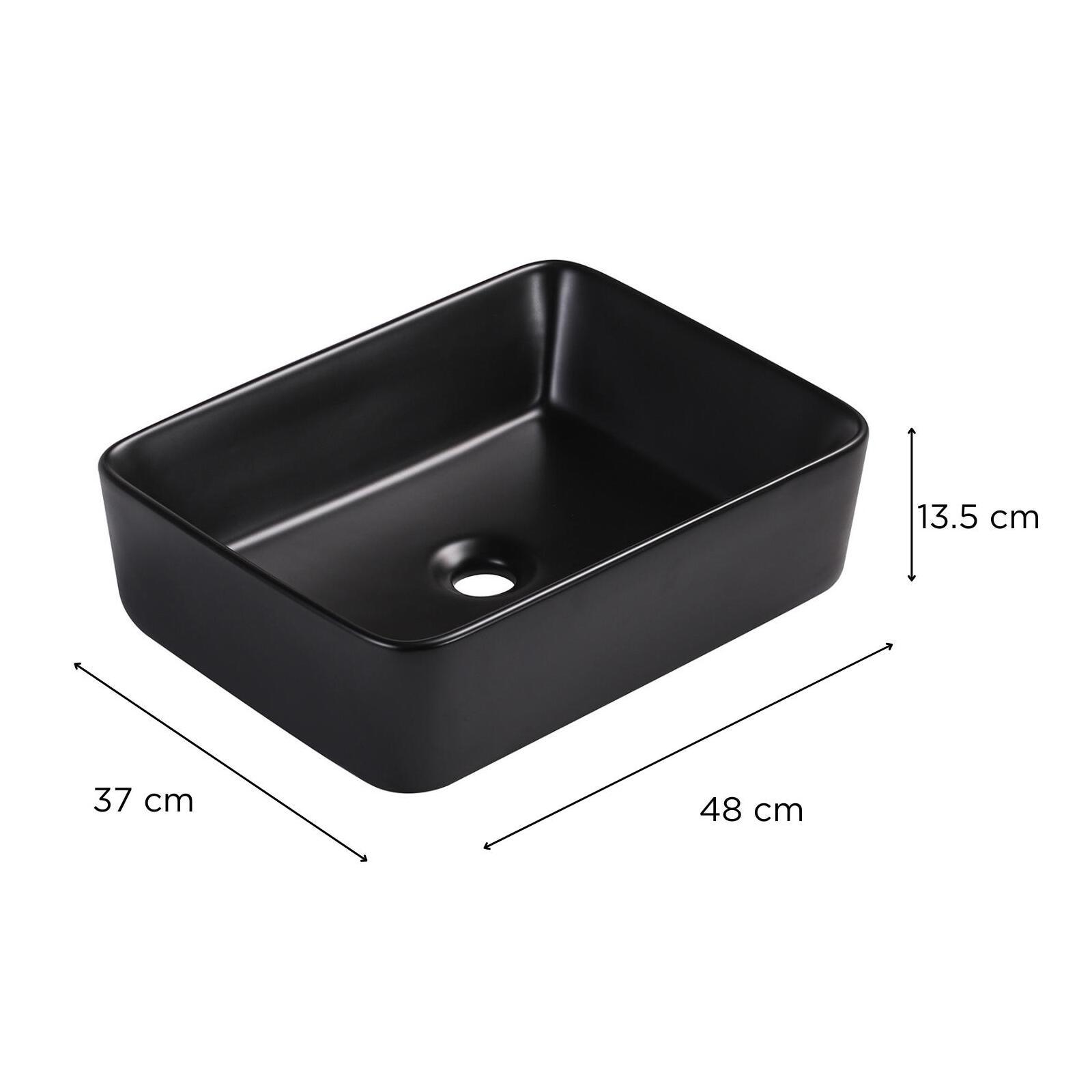 Vasque à poser rectangulaire en céramique noire mate 48x37cm - CLINT - Vue avec dimensions