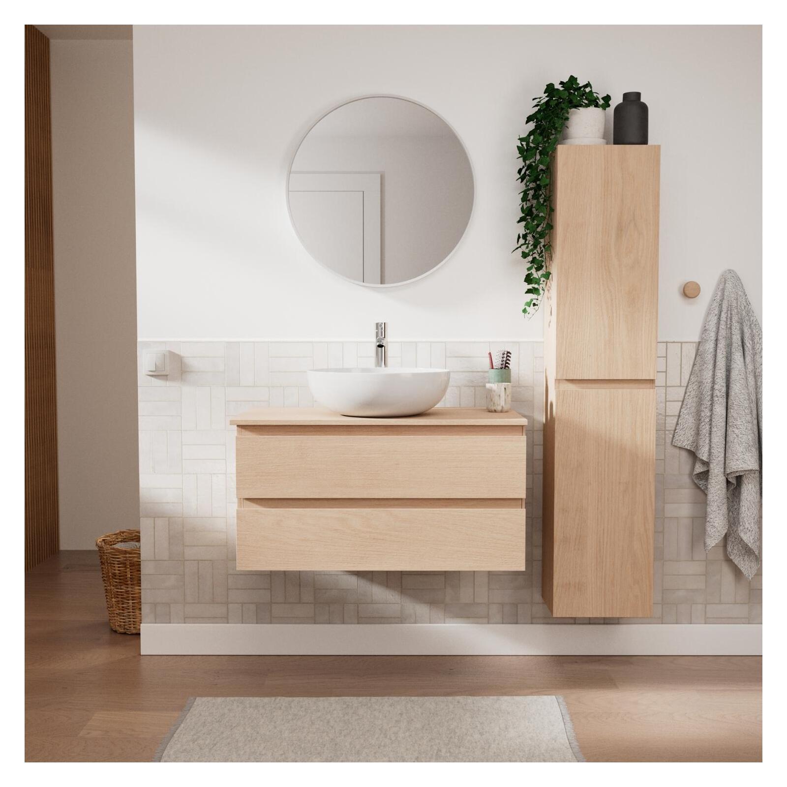 Ensemble meuble simple vasque 80 cm + vasque SACHA + robinet TAP + miroir EMA + colonne SORRENTO