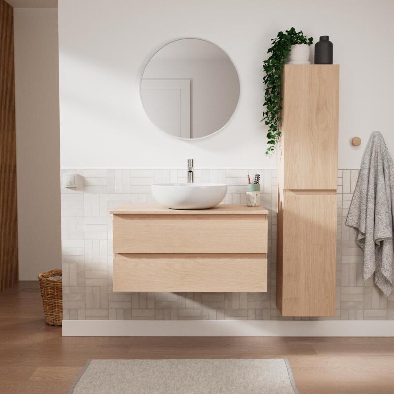Ensemble meuble simple vasque 80 cm + vasque SACHA + robinet TAP + miroir EMA + colonne SORRENTO