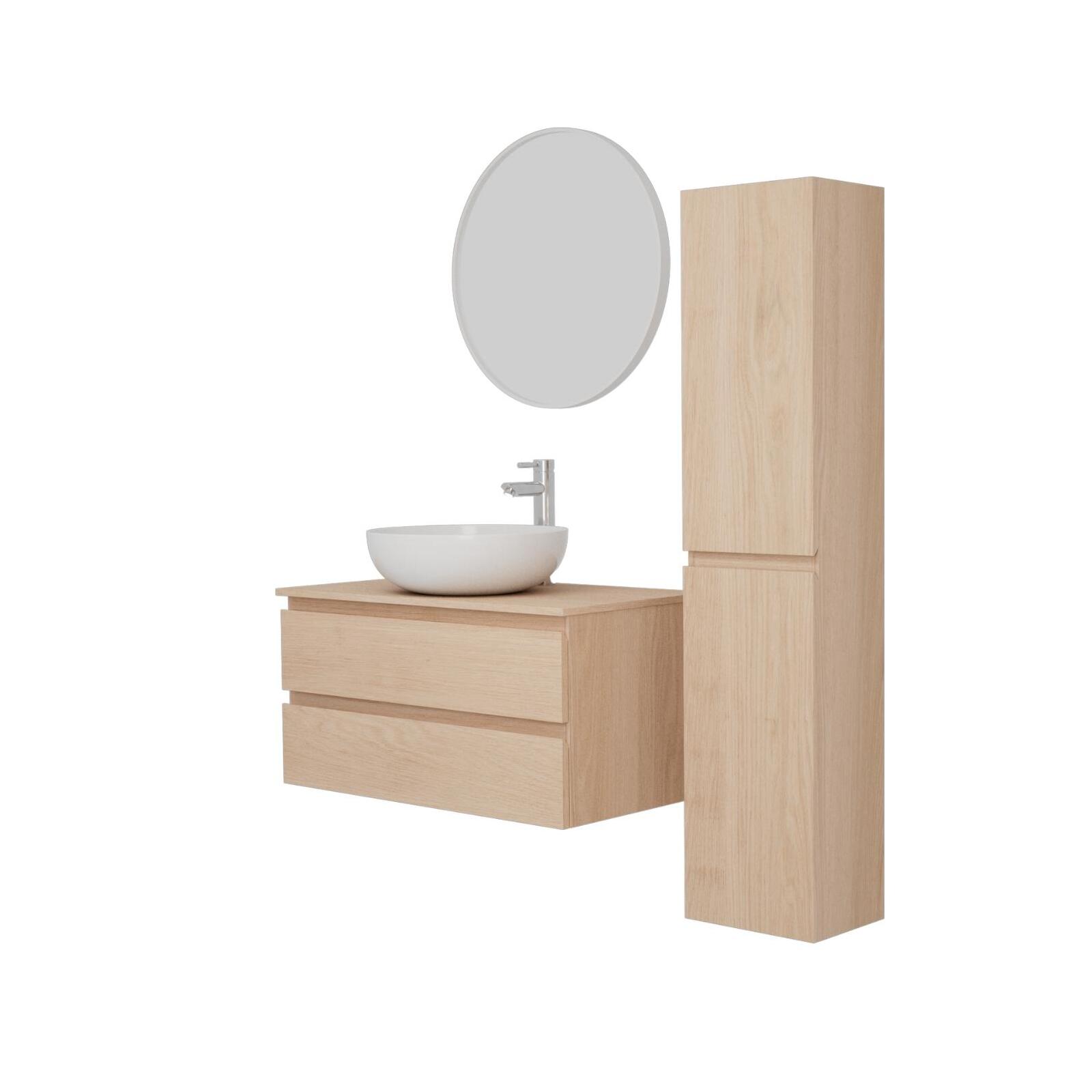 Ensemble meuble simple vasque 80 cm + vasque SACHA + robinet TAP + miroir EMA + colonne SORRENTO