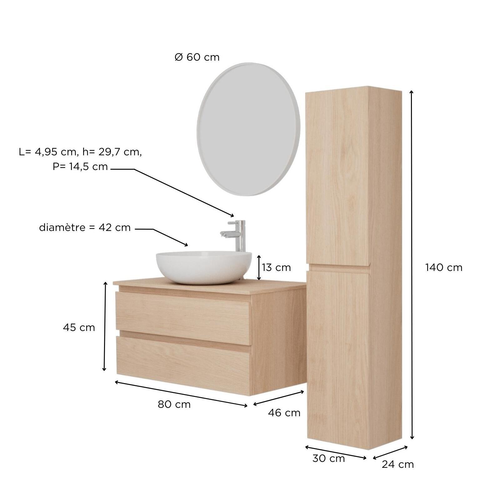 Ensemble meuble simple vasque 80 cm + vasque SACHA + robinet TAP + miroir EMA + colonne SORRENTO