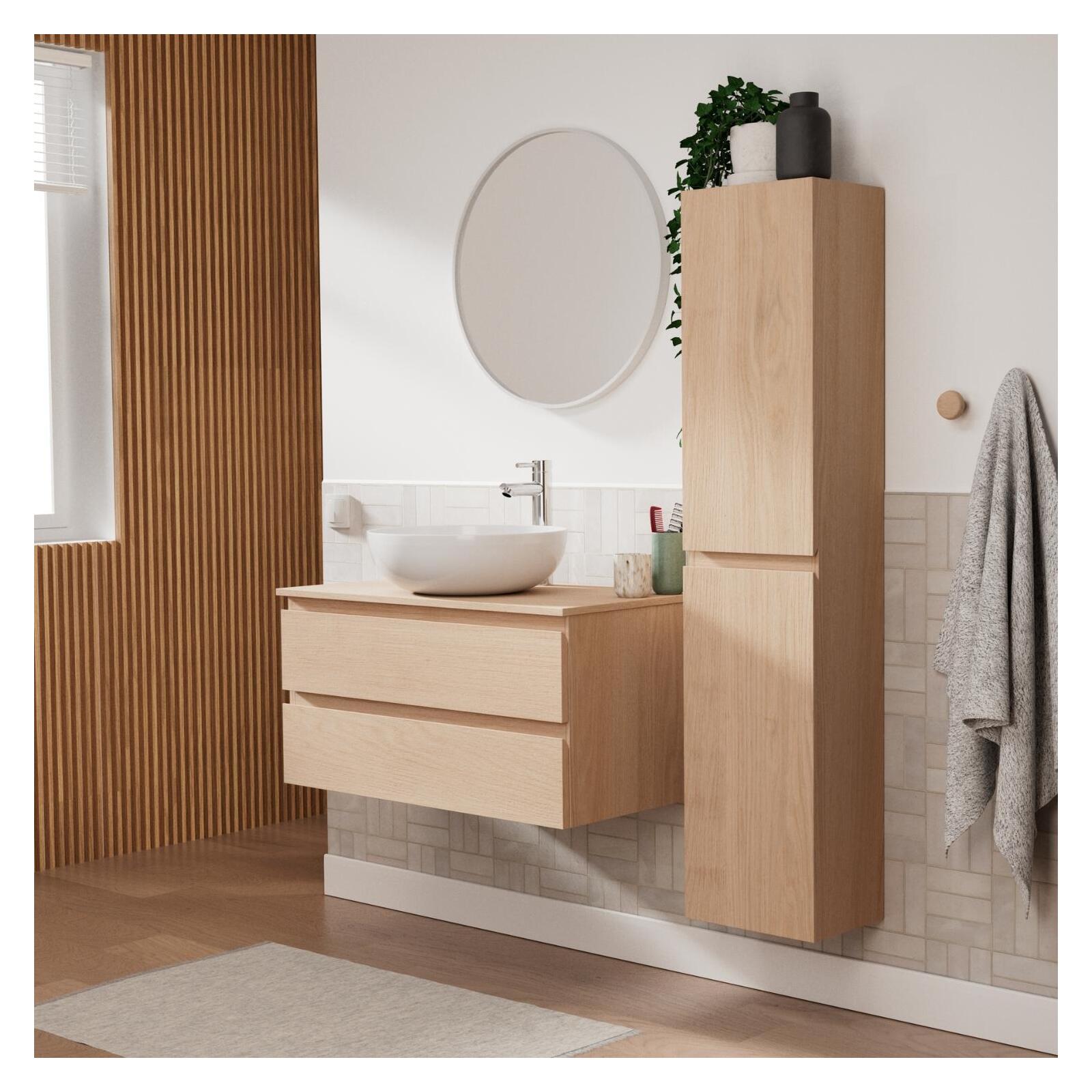 Ensemble meuble simple vasque 80 cm + vasque SACHA + robinet TAP + miroir EMA + colonne SORRENTO