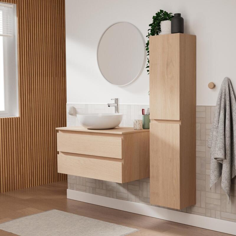 Ensemble meuble simple vasque 80 cm + vasque SACHA + robinet TAP + miroir EMA + colonne SORRENTO