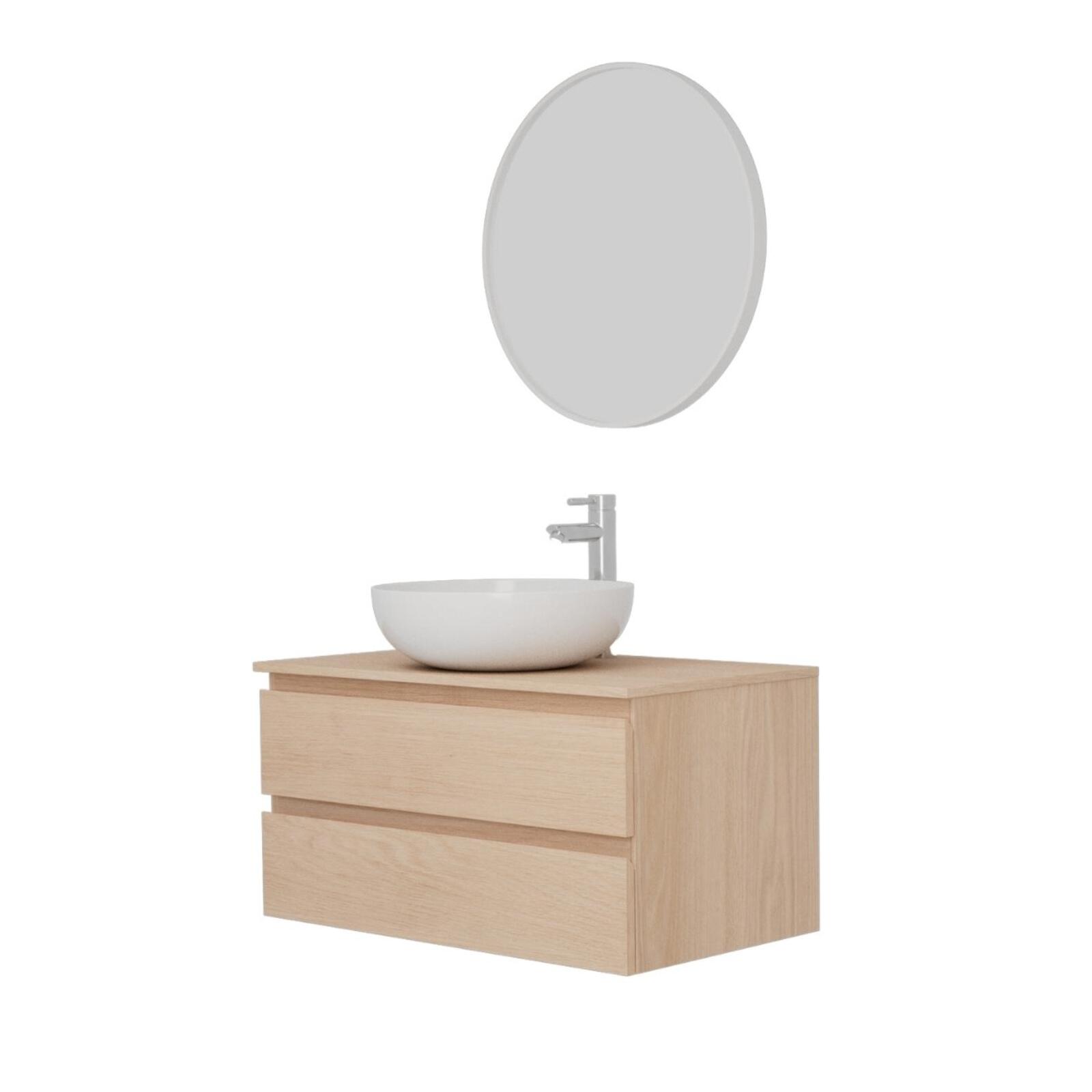 Ensemble meuble simple vasque 80 cm + vasque SACHA + robinet TAP + miroir EMA