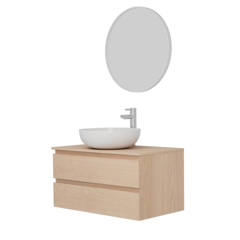 Ensemble meuble simple vasque 80 cm + vasque SACHA + robinet TAP + miroir EMA