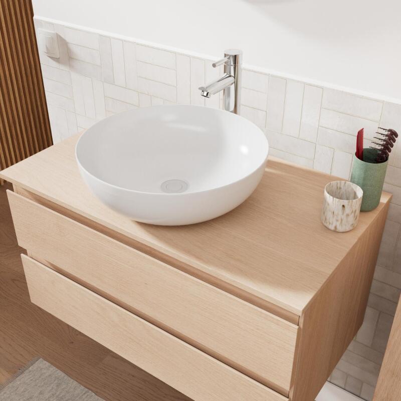Ensemble meuble simple vasque 80 cm + vasque SACHA + robinet TAP + miroir EMA