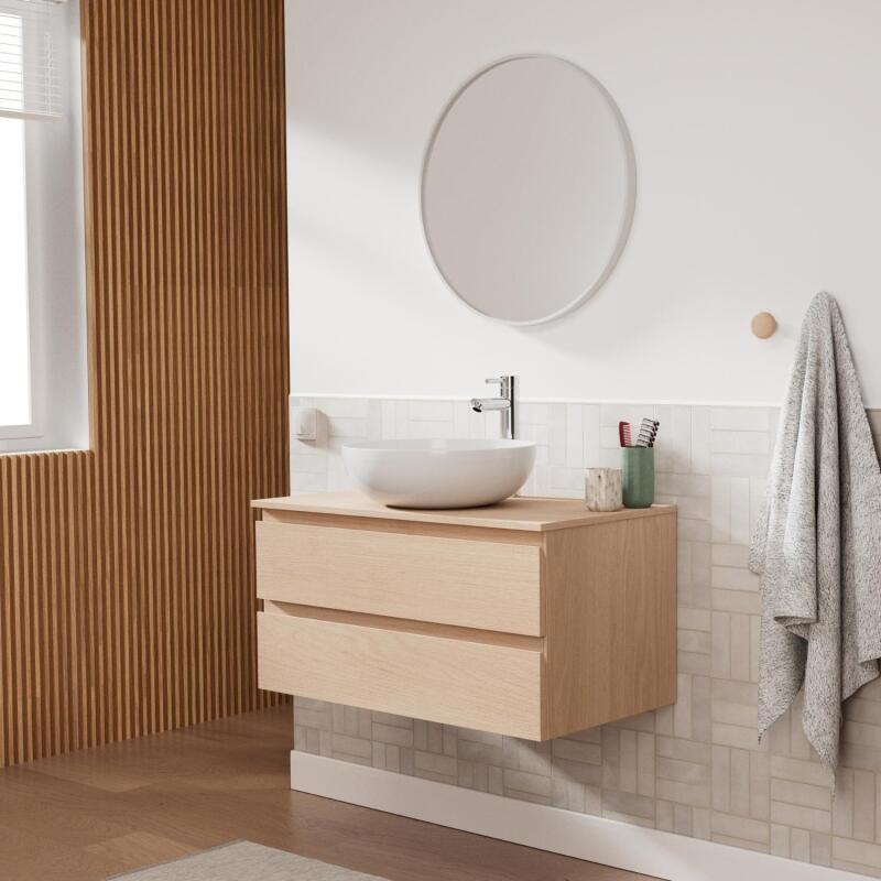 Ensemble meuble simple vasque 80 cm + vasque SACHA + robinet TAP + miroir EMA