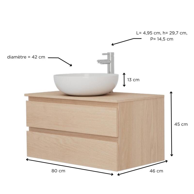 Ensemble meuble simple vasque 80 cm + vasque SACHA + robinet TAP