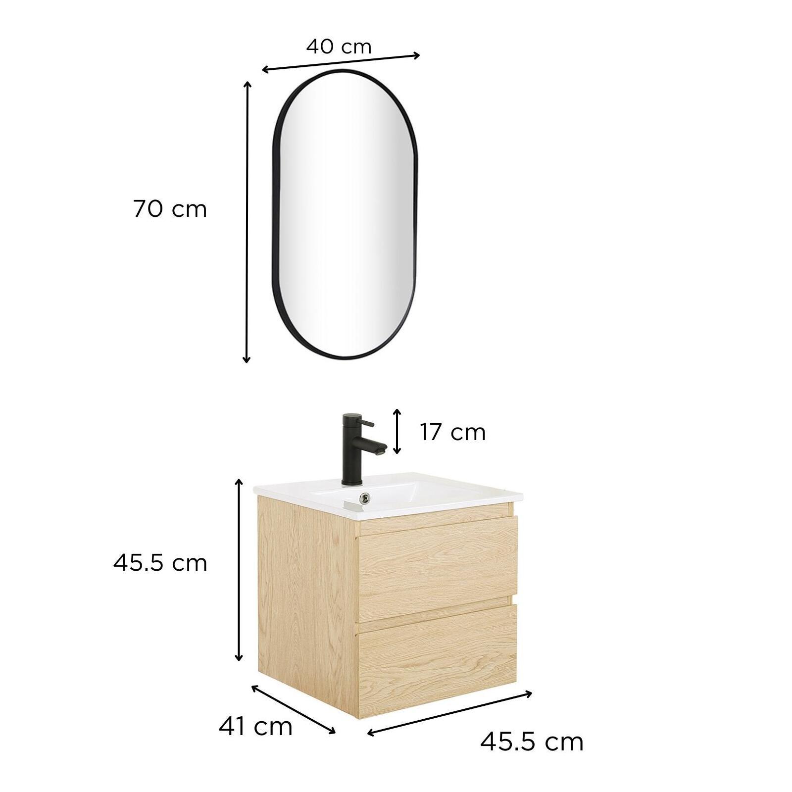Ensemble meuble simple vasque 45 cm + robinet GRIFO + Miroir PEPPER