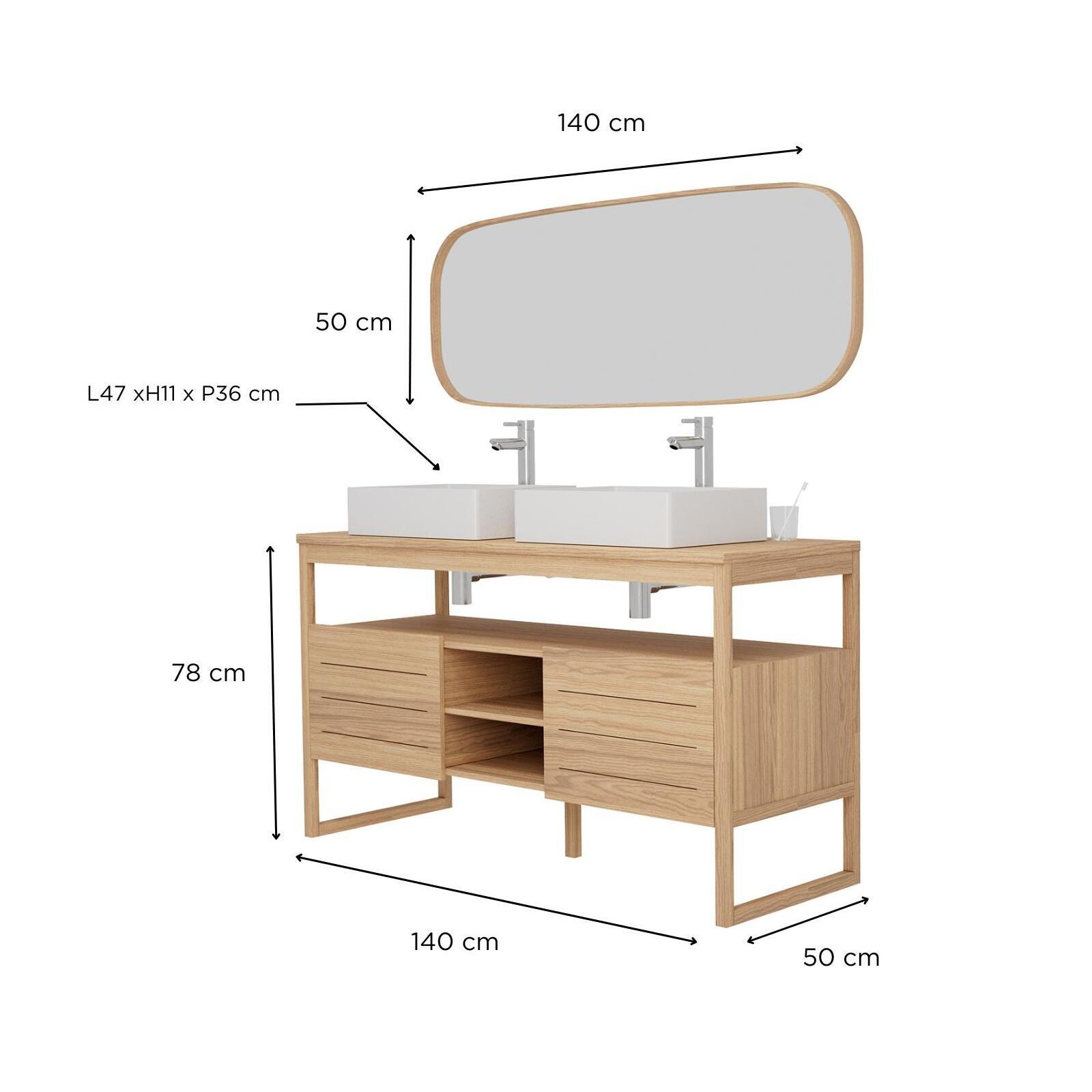 Ensemble meuble double vasque 140 cm + Vasques + Robinets + Miroir