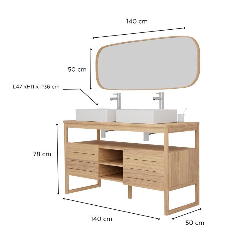 Ensemble meuble double vasque 140 cm + Vasques + Robinets + Miroir