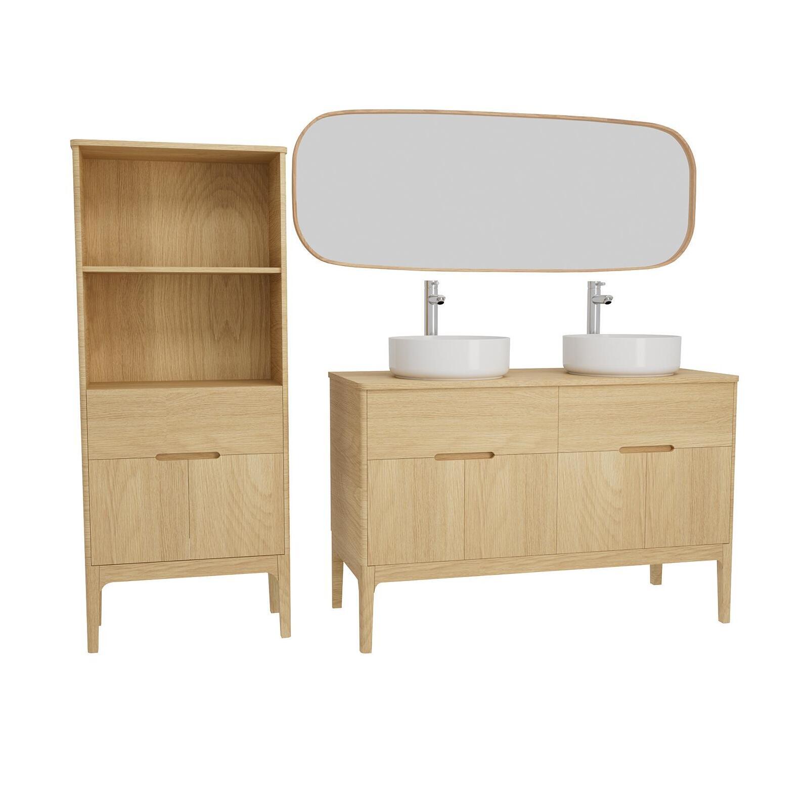 Ensemble meuble double vasque 120cm ALASKA + vasque DIEGO + robinet TAP + Miroir FLOKI + Colonne ALASKA