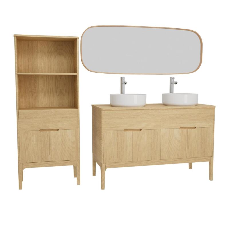 Ensemble meuble double vasque 120cm ALASKA + vasque DIEGO + robinet TAP + Miroir FLOKI + Colonne ALASKA